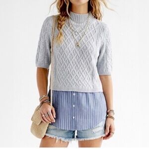 Anthropologie MAEVE Melinda Cable Knit Twofer Shirt Sweater Mixed Media S Top